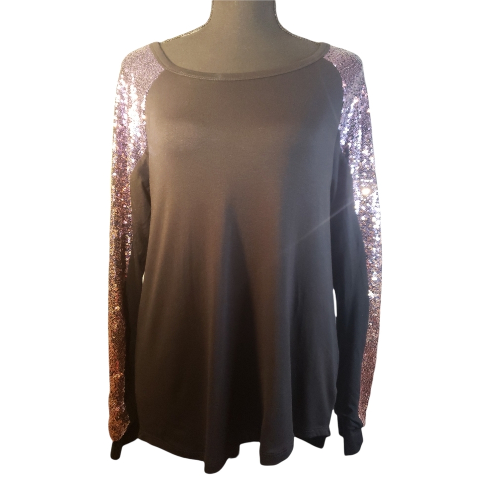 P.S. KATE 8B womens ombre sequined longsleeve shirt size M